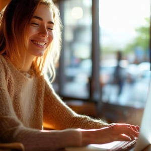 smiling woman typing on a computer-1