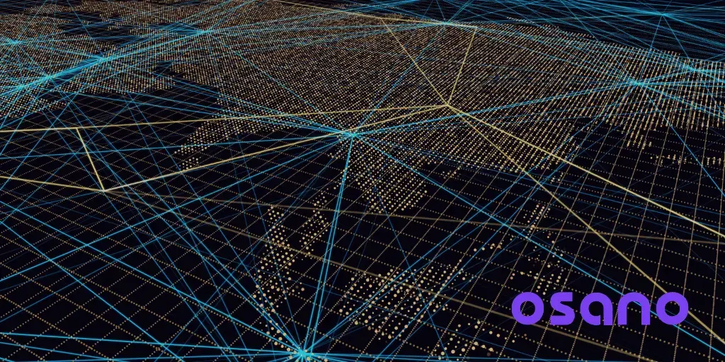 yellow dots and blue lines over a dark background illustrating data mapping process by Osano